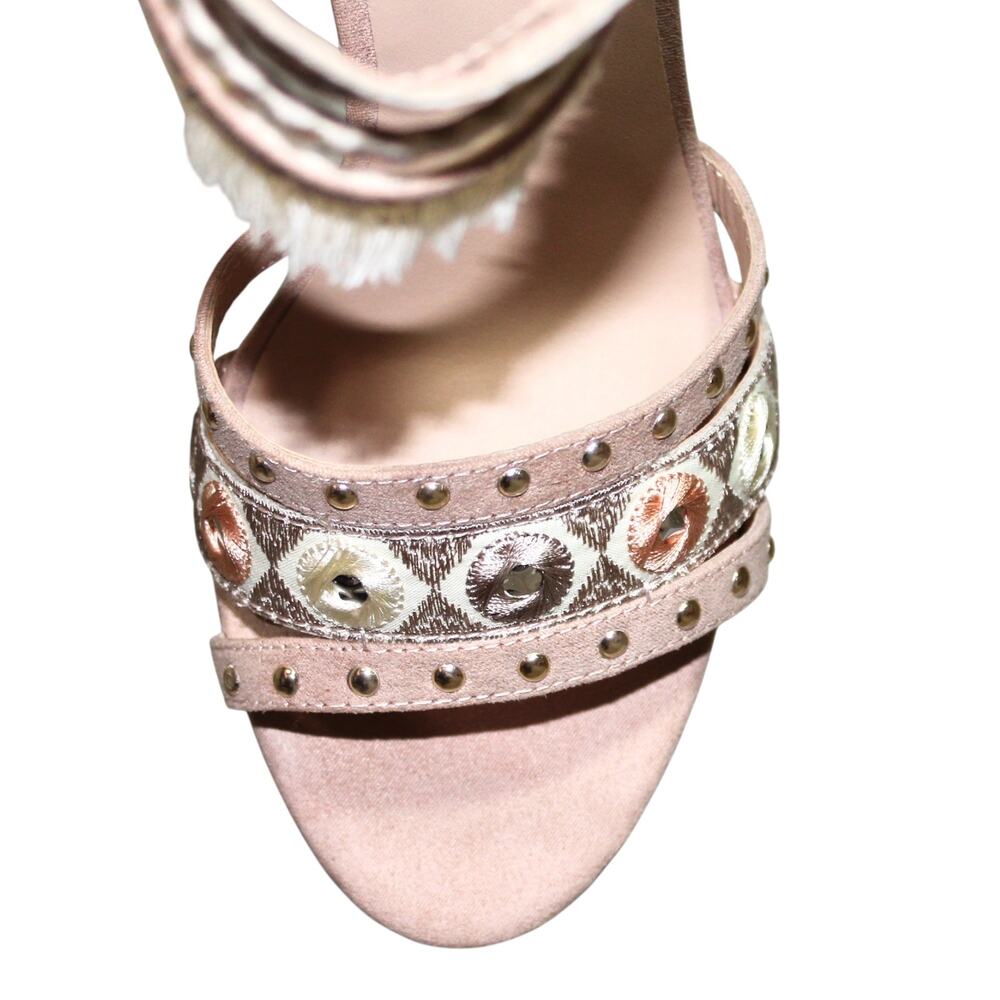 Catwalk Boho Chic Embellished Beige Block Heel Size 8.5 - Picture 4 of 5